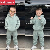 Essentials hooded sweatshirt set with embossed avocado green for kids, hoodie + jogger pants set, ki