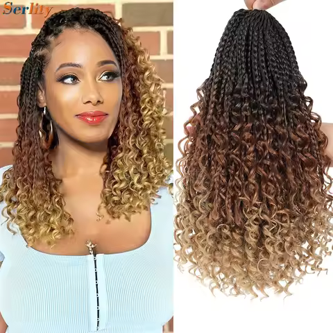 Serlity Boho Goddess Box Braids Crochet Hair 14 18 Inch Bob Bohemian Crochet Braids Synthetic Hippie