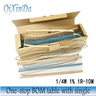 5000pcs 1/4W Resistance 0.1R~10M 1%  2.2R 10R 47R 100R 220R 470R 1K 2.2K 10K 100K 220K 1M ohm Metal 