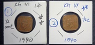 Malaya King George VI half cent coin.1940 (price for 1pc)