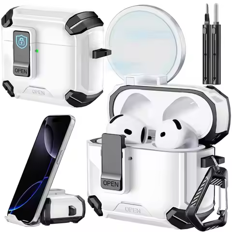 For AirPods 4 Case with Phone Stand & Cleaning Kit Compatible with Magsafe Magnetic Automatic Lock C