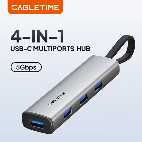 CABLETIME Slim USB C Hub 4 in 1 Adapter 5Gbps to USB 3.0 Splitter for PC MacBook Pro/Air iPad iPhone