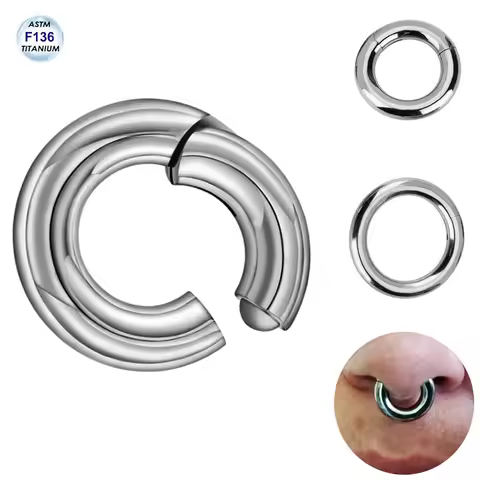 Light Large Gauge 2.5/3/4x8~19mm Implant Grade F136 Titanium Nose Septum Rings Hinged Clicker Nipple