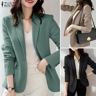 Esolo ZANZEA Korean Style Women Lapel Blazer Jackets Office Suit Long Sleeved Coats Solid Casual Outerwear KRS #11