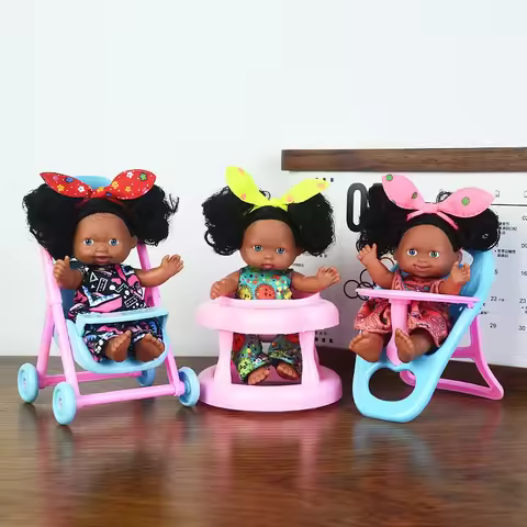 5Inches Kawaii Cute Black New Reborn Baby Dolls Educational Dolls Black Skin Black Hair With Cute Bo