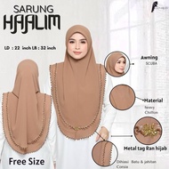 Tudung Sarung Sulam Crosia  | HAALIM | Awning Scuba Heavy Chiffon Metal Tag Besi Hijab Design Raya I