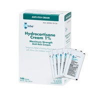 Globe (Box 144 Hydrocortisone 1% Maximum Strength Cream, (0.9g Single Packet) Anti-Itch Cream for Re