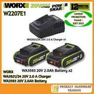 WORX [ W2207E1 ] - WA3593 20V 2.0Ah Battery + WA3921/24 20V 2.0A Charger
