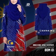 Dreamz Tshirt Muslimah Design One Nation Baju Merdeka 2023 Jersey Muslimah Malaysia Baju Muslimah Murah viral Jersey Muslimah Plus Size microfibre Long Sleeve Baju Kelas Muslimah