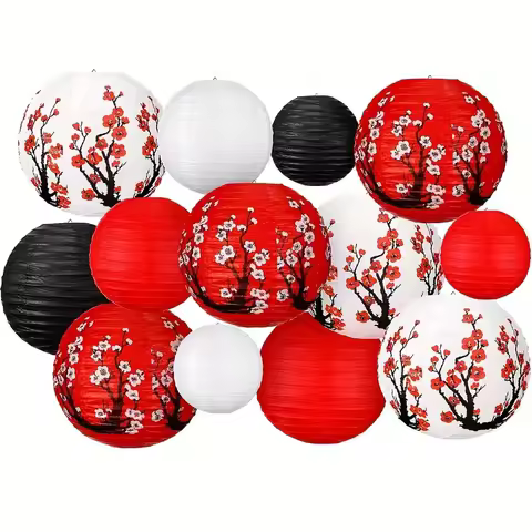 18-Piece Plum Blossom Paper Lantern Decoration Set, Chinese Paper Lanterns, Hanging Cherry Blossom R