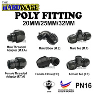 HDPE Poly Fitting Poly Pipe Connector(PN16)PP Fitting Male/Female-Adaptor Elbow Tee 20mm 25mm 32mm