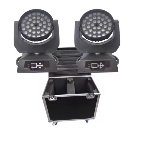 2pcs Led Zoom Wash 36x18w Rgbwauv 6in1 Moving Head Wash Light with Flycase Wash Zoom 36x18w Rgbwauv 