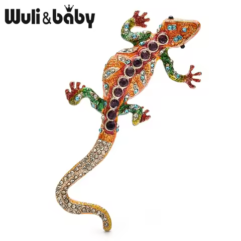 Wuli&baby Big Enamel Gecko Brooch Pins 4-color Vintage Palace Style Lizard Animal Party Brooches Fas