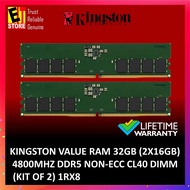 KINGSTON VALUE RAM 32GB (2X16GB) 4800MHZ DDR5 NON-ECC CL40 DIMM (KIT OF 2) 1RX8
