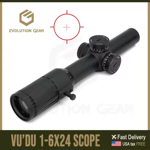 EvolutionGear Riflescope Airsoft VUDU 1-6X24mm FFP LPVO Scope SR1 Red Cross Reticle Illuminated For 