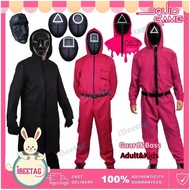 🎉Cosplay🎉  Squid Game Guard/Boss Cosplay Costume Adult&Kids Jumpsuit with Glove Masks Hooded Jumpsui