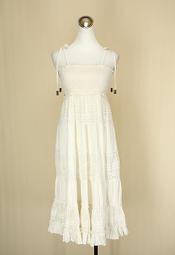 貞新二手衣 日本 森林系白色雕花平口細肩帶蕾絲棉質洋裝L號(17046)