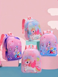 1 mochila de cierre de cremallera de nailon con diseño de moda de sirena y unicornio para niñas, adecuada para uso diario