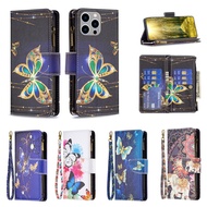 Samsung Galaxy M14 M23 M53 M33 M13 A11 A21S A31 A21 A51 A71 A50S Note 10 S10 S9 Plus 4G 5G Butterfly Wallet Case with Card Holder Wrist Strap Magnetic PU Leather Zipper Flip Cover