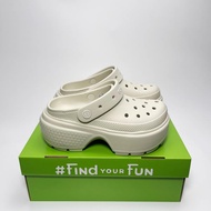 Dép sục cross Band Stomp Clog nữ đế cao 5cm nhựa đi mưa hàng chuẩn chính hãng tặng 10 Jib màu kem