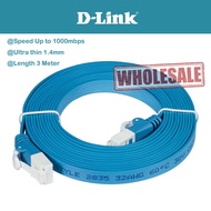 D-Link Ultra thin 1.4mm Cat 6 / Cat6 3 Meter Etherent LAN Network Flat Type & Durable UTP Cable Blue