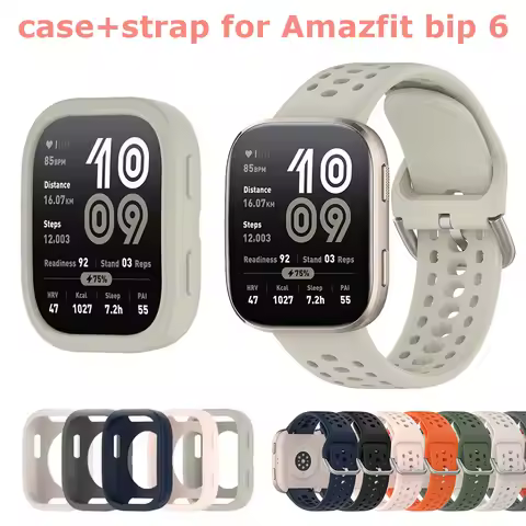 Official soft Silicone Case+band for Amazfit Bip 6 strap Replacement for Amazfit Bip 6 SmartWatch 46