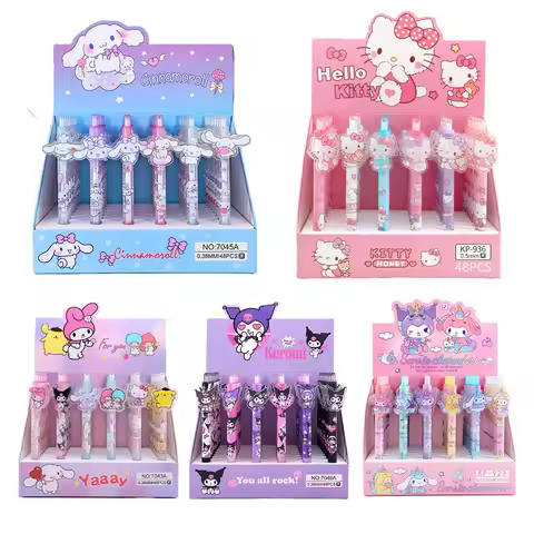 6Pcs/Set Sanrio Hello Kitty Kuromi Cinnamoroll 0.5mm Gel Pens Kawaii Black Pen School Student 0ffice