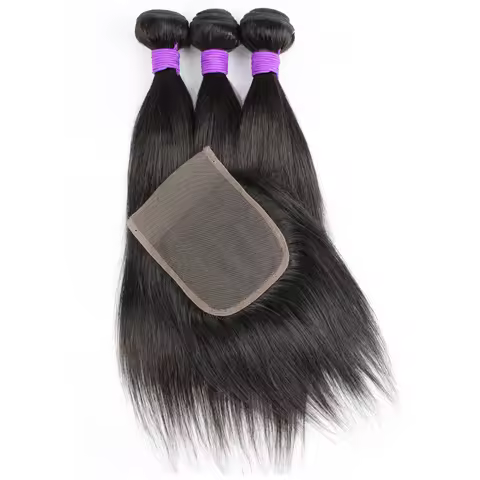 3 Bundles With 4x4 Lace Closure 200g/lot Natural Color Indian Human Hair Extension Straight 4*4 Tran