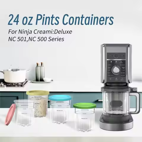4 Pack For Ninja Creami Deluxe 11-in-1 XL Family Size NC500/NC501 Pints 24oz Dishwasher Safe BPA-Fre