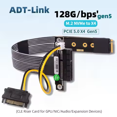 ADT-Link K42ST-BK PCIE 5.0 x4 to M.2 NVMe Extension Cable High Speed GEN5 for M2 2242 2280 SSD Gen5