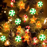 Battery Operated Gingerbread Christmas String Lights, 10 Ft 30 LED, Steady & Flashing, Indoor Christ