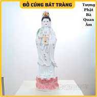 Tượng Quan Âm Đứng Hoa Sen hoa văn viền xanh Tôn Tượng Phật Bà Quan Âm  Chẩt Liệu Gốm Sứ Cao Cấp