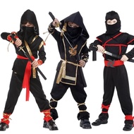 ชุดนินจาสำหรับเด็กผู้ชายสีดำสีแดงเด็กชุดดีลักซ์แต่งตัวฮาโลวีน