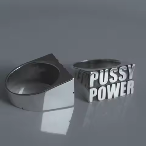 Punk Style Men's Ring Engraved "PUSSY POWER" Silver Color Fashion Ring Hiphop Jewelry Birthday Party