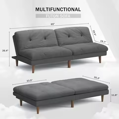 Futon Sofa Bed Fabric Couch Adjustable Sleeper Sofa Bed for Small Apartment Modern Convertible Futon