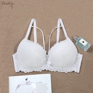PARIFAIRY Cross straps Solid Color Lace Bra Cup b 3/4 Cup Bra with wire coli wanita 34B 36B 38B 40B-