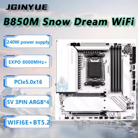JGINYUE B850M Snow Dream WiFi AM5 Motherboard M-ATX For AMD Ryzen 9000series 7800X3D/98000X3D Deskto