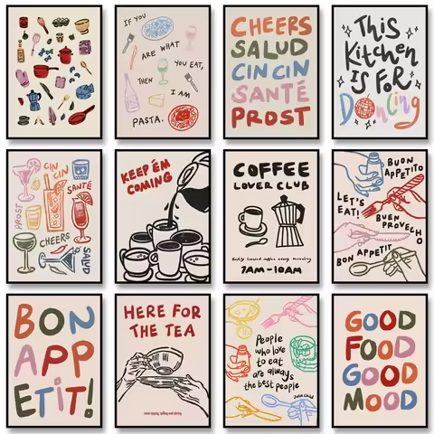 Whimsical Kitchen Posters Retro Cocktail Print Canvas Painting Wall Art Picture for Modern Funny Kit