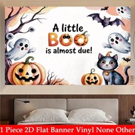 Biểu ngữ 2D có họa tiết "Một chú BOO nhỏ sắp chào đời!" Nền hình ma và bí ngô, dùng làm vật dụng tiệ