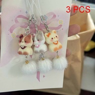 【E】3Pcs Cartoon 3D Cat Bag Decoration Cute Cat Phone Chain Keychain Versatile Hairball Pendant Small
