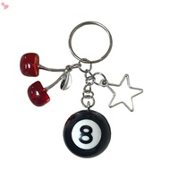 8 Ball keychain, Red Cherry Keychain, Eight Ball Keychain with Star, Pool Ball Keychain, Creative Ke