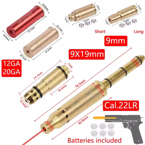 Tactical Red Laser Bore Sight Training Bullet Caliber .223/9mm/12GA/20GA/7.62/.45/.22LR Cartridge Br