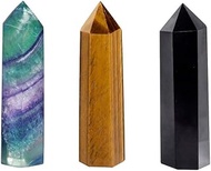 rockcloud Pack of 3 Healing Crystal Wands Point 6 Faceted Prism Bar Reiki Chakra Stones for Meditati