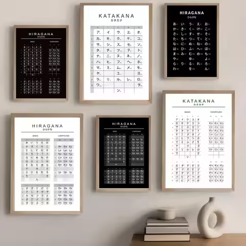 Japanese Hiragana Katakana Poster Black White Canvas Painting Education Learn Wall Art Pictures Prin