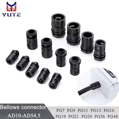 1/ 10PCS Plastic Corrugated Pipe Joint PG Male Thread Cable Tube Connector Nylon Sleeve Fastening Ac