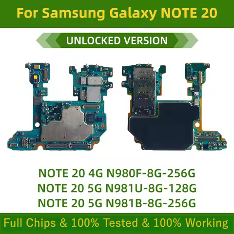 Fully Tested Motherboard for Samsung Galaxy Note 20 4G N980F N980 5G N981B N981U N981 EU US Version 