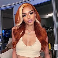 Skunk Stripe Wig Ginger Lace Front Wigs Human Hair With Blonde Color 13x4 Body Wave Skunk Stripe Wig Human Hair Lace Front Wigs For Black Women Orange Ginger Color With 613 Blonde Highlights 20 Inch