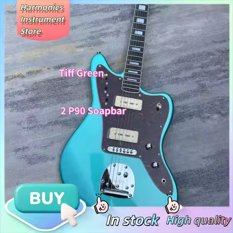 Turquoise Green Sparkle Paint Jazzmaster Offset Solid Body Electric Guitar 1958 Mold P90 Pickups Lo-