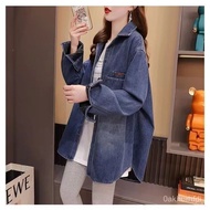 Warm Shirt Jacket Lining Thickened Denim Women Autumn Winter Loose Versatile Lazy Style Top Fashion 