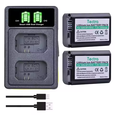 Rechargeable NP-FW50 Battery/LED Charger for Sony Alpha a6500,a6300,a6000,a7s,a7,a7s ii,a5100,a5000,